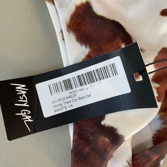 Nasty Gal Howdy There High-Leg Cow Bikini Bottom Womens 10 White Swimwear NEW - Picture 3 of 7